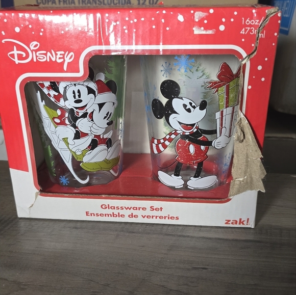 Disney Mickey Minnie CHRISTMAS Glasswear 2pk 16oz Nwt - Picture 2 of 4
